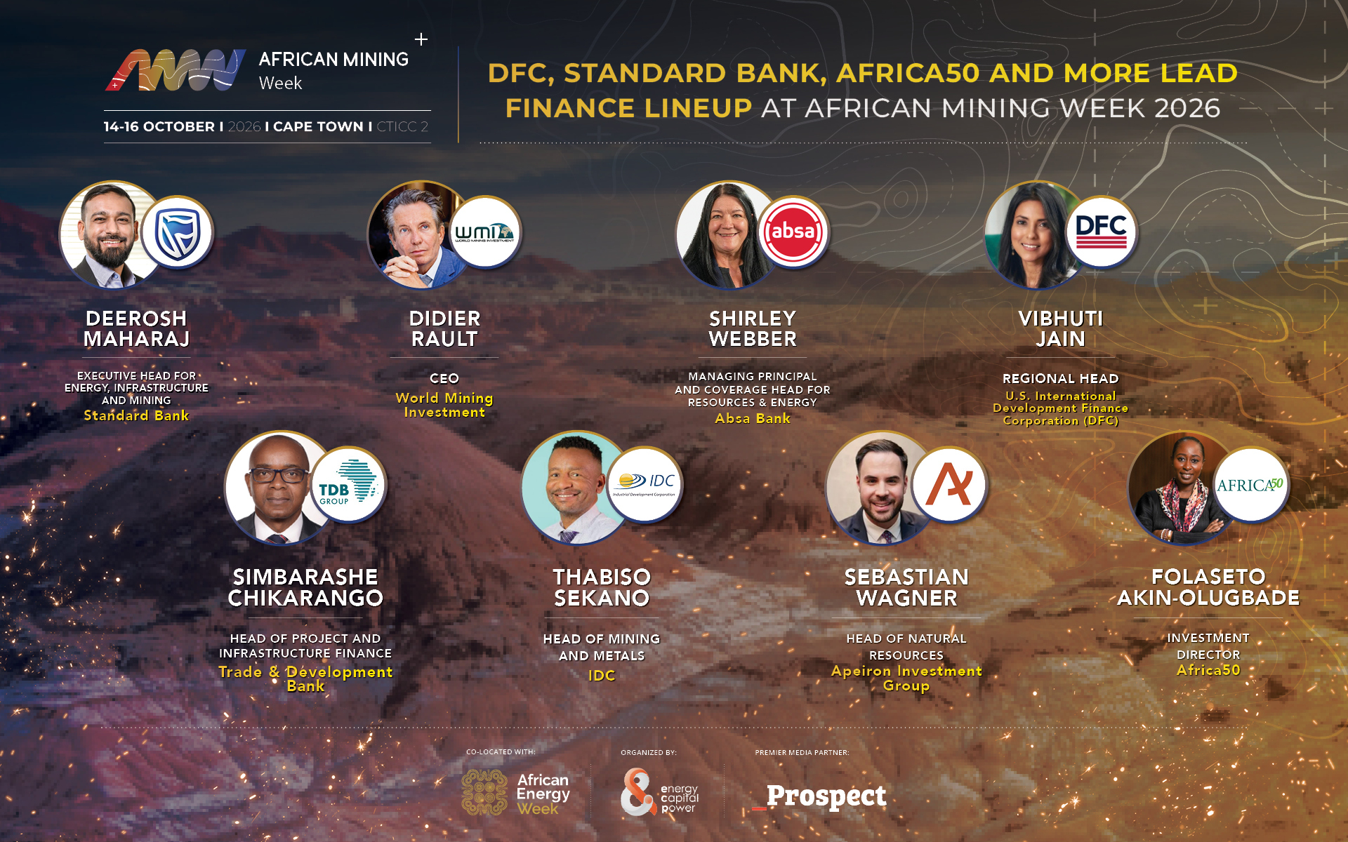 Africa Finance Corporation (AFC), Development Finance Corporation (DFC), Standard Bank and Africa50 Lead Finance Lineup at African Mining Week 2026